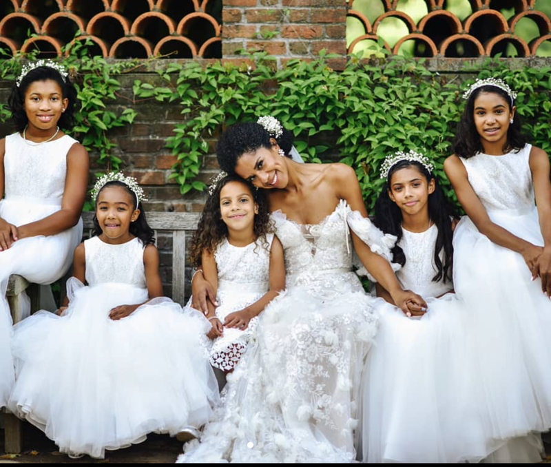 Natural hair bride with flower girls